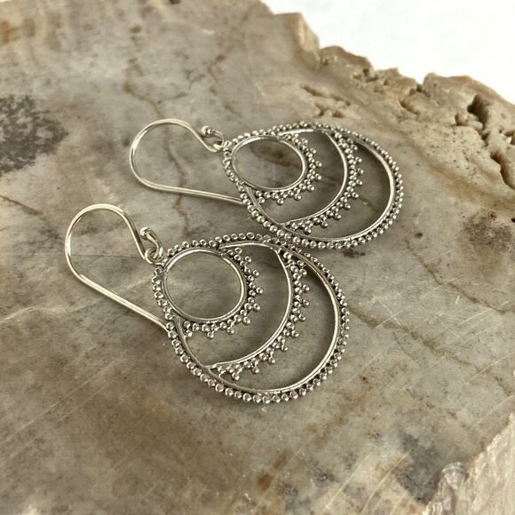 Sterling Silver 925 ATI ID 1.5" Round Bali Bead Style Dangle Earrings - Picture 14 of 16